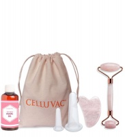 Celluvac Facial Kit Premium - With Rose Quartz Crystal Roller and Gua Sha Photo