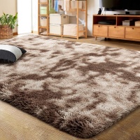 140 x 180cm Plush Three Tone Fluffy Carpet -Shaggy Foldable Rugs Dark Brown Photo