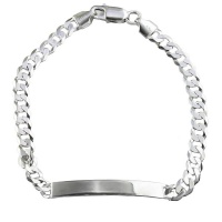 Solid Sterling Silver Figaro Link Identity Bracelet For Men or Women Photo
