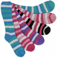 Women's Striped Warm Fuzzy Socks - 6 Pack Photo