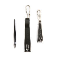 Kellermann Toenail and Nail Clippers Tweezers in Black and Silver 3 Piece Photo