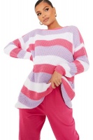 I Saw it First - Ladies Pink & Lilac Oversized Striped Jumper Photo