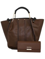Fino Faux Leather Handbag & Purse Set - Brown Photo
