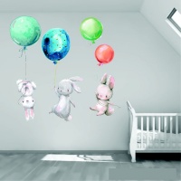 Wall Art Studios Bunnies with Balloons Wall Art Decal Photo