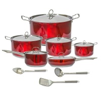 Conic 15 Piece Stainless Steel Heavy Bottom Cookware Set - Burgundy Photo