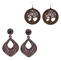 Sista 2 Pack Grey Pattern & Tree of Life Wooden Earring Set Photo