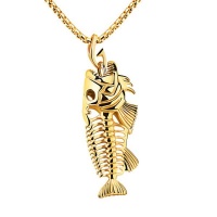 Men's Gold Fish Skeleton Necklace - NL-F005-GO Photo
