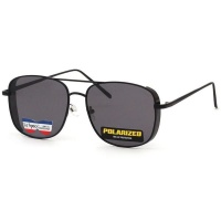Lespecs Square Metal Aviator Mens Polarized Sunglasses - Shiny Black Photo