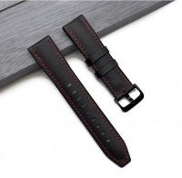 AfriNique Genuine Leather & Silicone Band for Samsung / Huawei / Garmin - Black & Red Photo