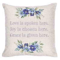 Christian Art Gifts Love Joy Grace Light Grey / Flowers - Square Pillow Photo