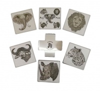 Zawadi Set of 6 Stainless Steel Big 5 Animal Design Coasters with Holder Photo