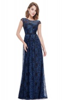 Blue And Black Lace Belted Maxi Dress Photo