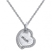 Embellished -925 Sterling Silver Zirconia Mom Heart Pendant Necklace Photo