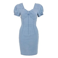 Quiz Ladies Denim Sweetheart Puff Sleeve Dress - Blue Photo