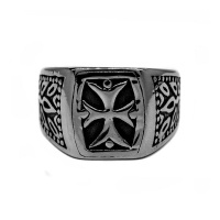 Xcalibur Oxidised Maltese Cross Signet Ring - Stainless Steel - XR19 Photo