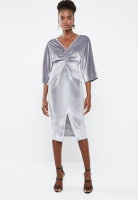 Women's Missguided Velvet Plunge Twist Front Maxi Dress - Grey Photo