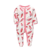 100% Cotton Crimson Pink Baby Carrot Print Footed Bodysuit Photo