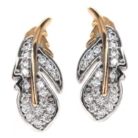 Idesire Two Tone Pave Cubic Zirconia Leaf Stud Photo