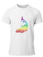 PepperSt Men's White T-Shirt -Rainbow Peacock Photo