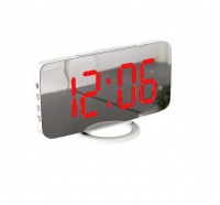 Large LED Display Mirrored Digital Alarm Clock with Dual USB-White&Red Photo