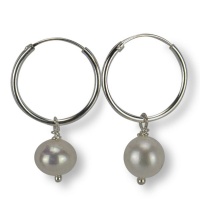 Trans Continental Marketing - White Pearl Hoop Earrings - 14mm Photo