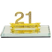 21st Happy Birthday Key On Mirror Base Gold Bevelled Edge Photo