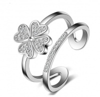 SilverCity SilverCitySilver Plated Double Layer Four Leaf Heart Clover Adjustable Ring Photo