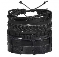 SilverCity Black Leather Knot Vintage Rustic Bracelet-For Men Photo