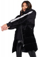 I Saw it First - Ladies Black Velour Long Line Puffer Coat Photo