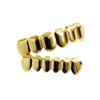 icebaebae Hip Hop Rapper Clip-on Teeth Grillz in Shiny Gold Plated Finish Photo