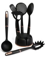 Loop Kitchen Utensil Set of 7 Non-Stick Cooking Tools - Black/Rose Gold Photo