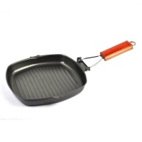 Non-Stick Cooking Steak Griddle Pan with Folding Handle - Black Photo