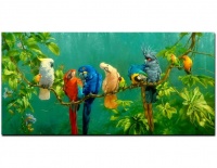Spoonkie Canvas Art Modern Abstract Paint - Colorful Parrot Family Photo