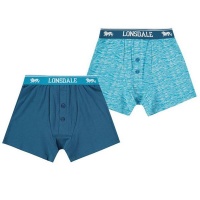 Lonsdale Junior Boys 2 Pack Boxers - Sea/Print Photo