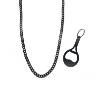 Fabulae Men's Black Steel Necklace With Bottle Opener Key Chain - Matt Photo