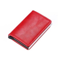 PU Leather Aluminium RFID Credit Card Holder Case-Red Photo
