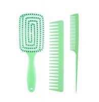 3 Pieces Wet Dry Use Detangling Brush Hair Comb Set - Green Photo