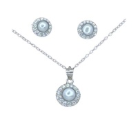 Silver Pearl and Cubic Necklace and Earring Set Photo