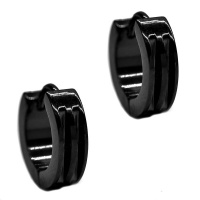 Xcalibur Stainless Steel Black Huggie Hoop Earrings-XE7 Photo