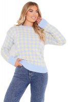 I Saw it First - Ladies Baby Blue Oversized Dogtooth Jumper Photo