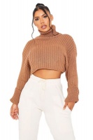 I Saw it First - Ladies Mocha Cropped Roll Neck Jumper With Turn Up Cuffs Photo