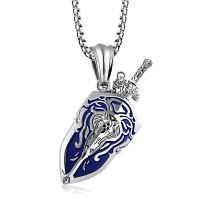 Male Silver with Blue Sword and Shield Necklace Photo