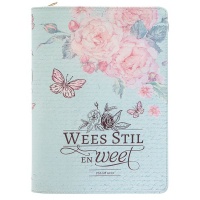 Christian Art Gifts Wees Stil En Weet Pienk Vlinder - Faux Leather Journal With Zipped Closure Photo