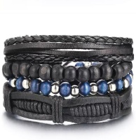 SilverCity Multi Bead Leather Vintage Rustic Black & Blue Bracelet-For Men Photo