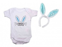 Qtees Africa Happy Easter Boy Baby Grow - Short Sleeve & Bunny Ears Photo