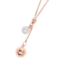 Idesire Rose Gold Plain Bead & Pearl Pull Necklace Photo