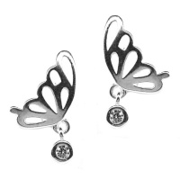 Pink Pixie Butterfly With Cubic Zirconia - Drop Stud Earrings Photo