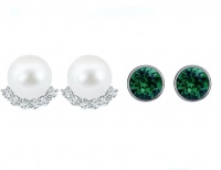 Civetta Spark Mary Stud -pearl with Swarovski Emerald Crystal Rosegold Photo
