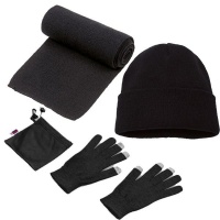 Beanie-Scarf-Touchscreen Gloves - 3 Pack Combo - Black Photo