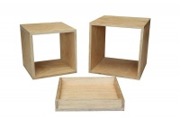 Habitat Traders Wooden Square Cube Coffee Table / Side Tables / Pedestals - Set of 2 Photo